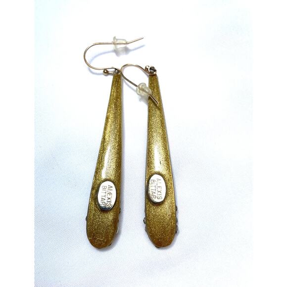 Alexis Bittar Gold Lucite Rhinestone Metallic Dust Drop Earrings - Picture 3 of 3